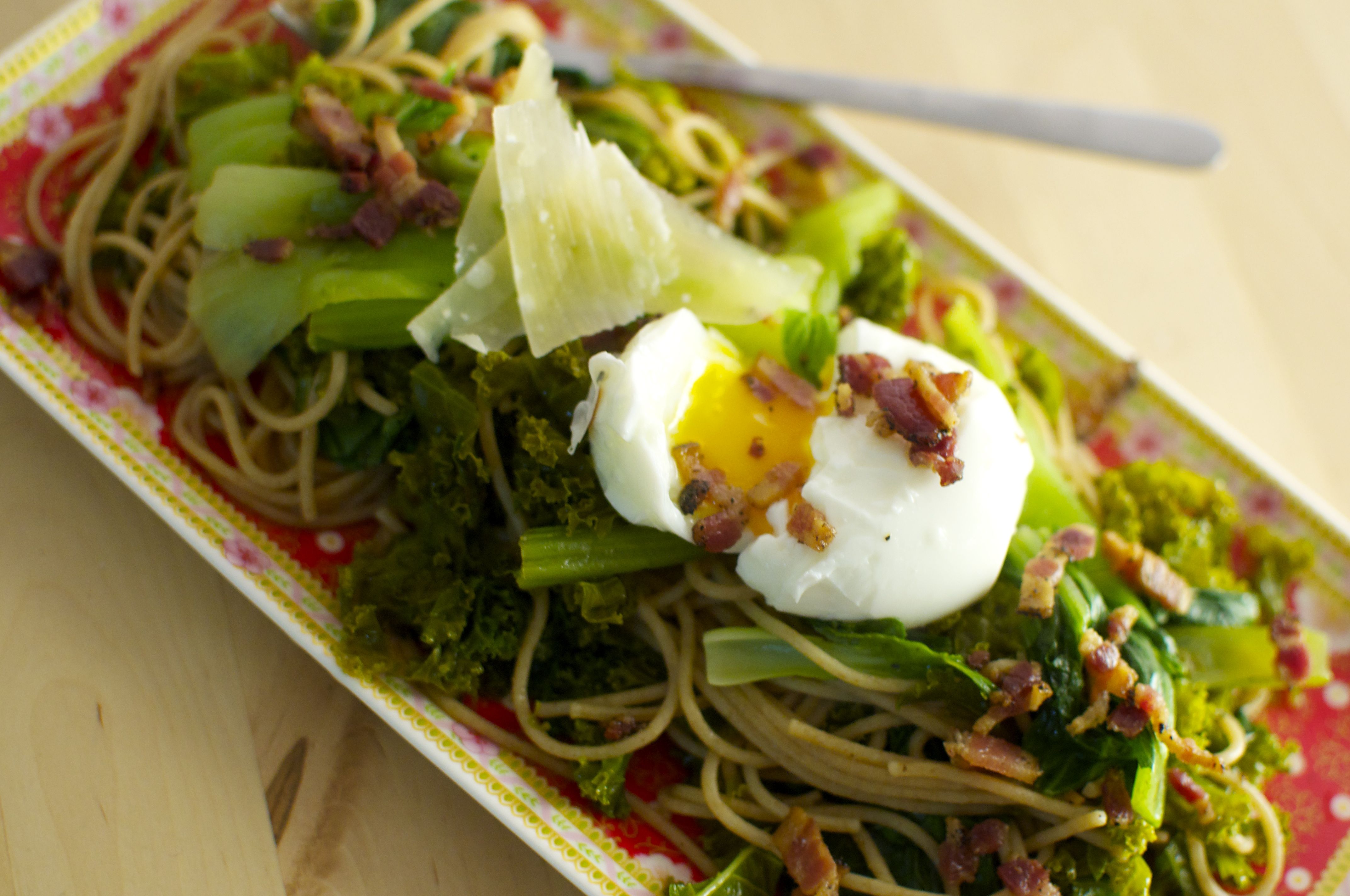 whole wheat spaghetti kale bacon