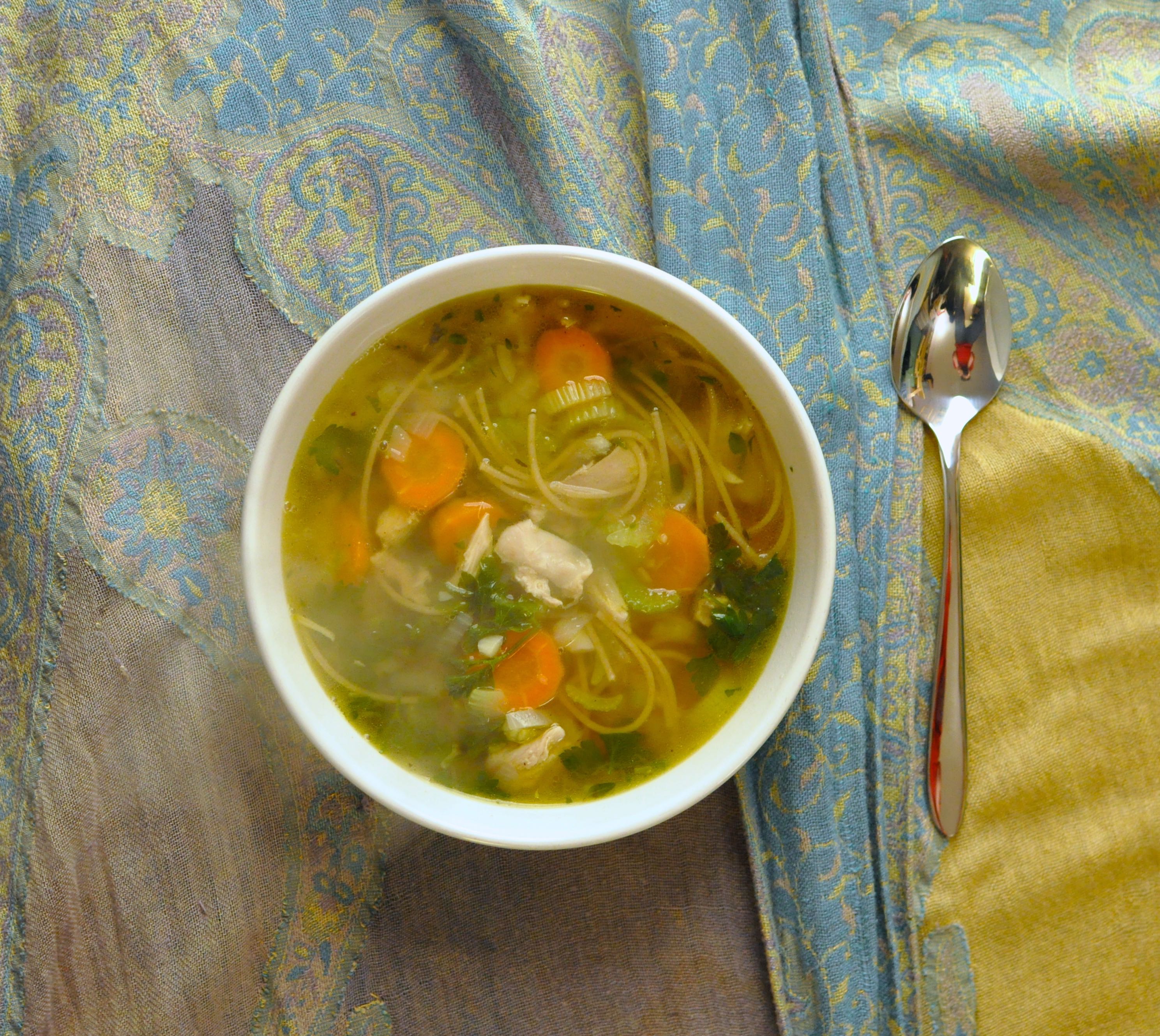 picture of steaming chicken noodle soup