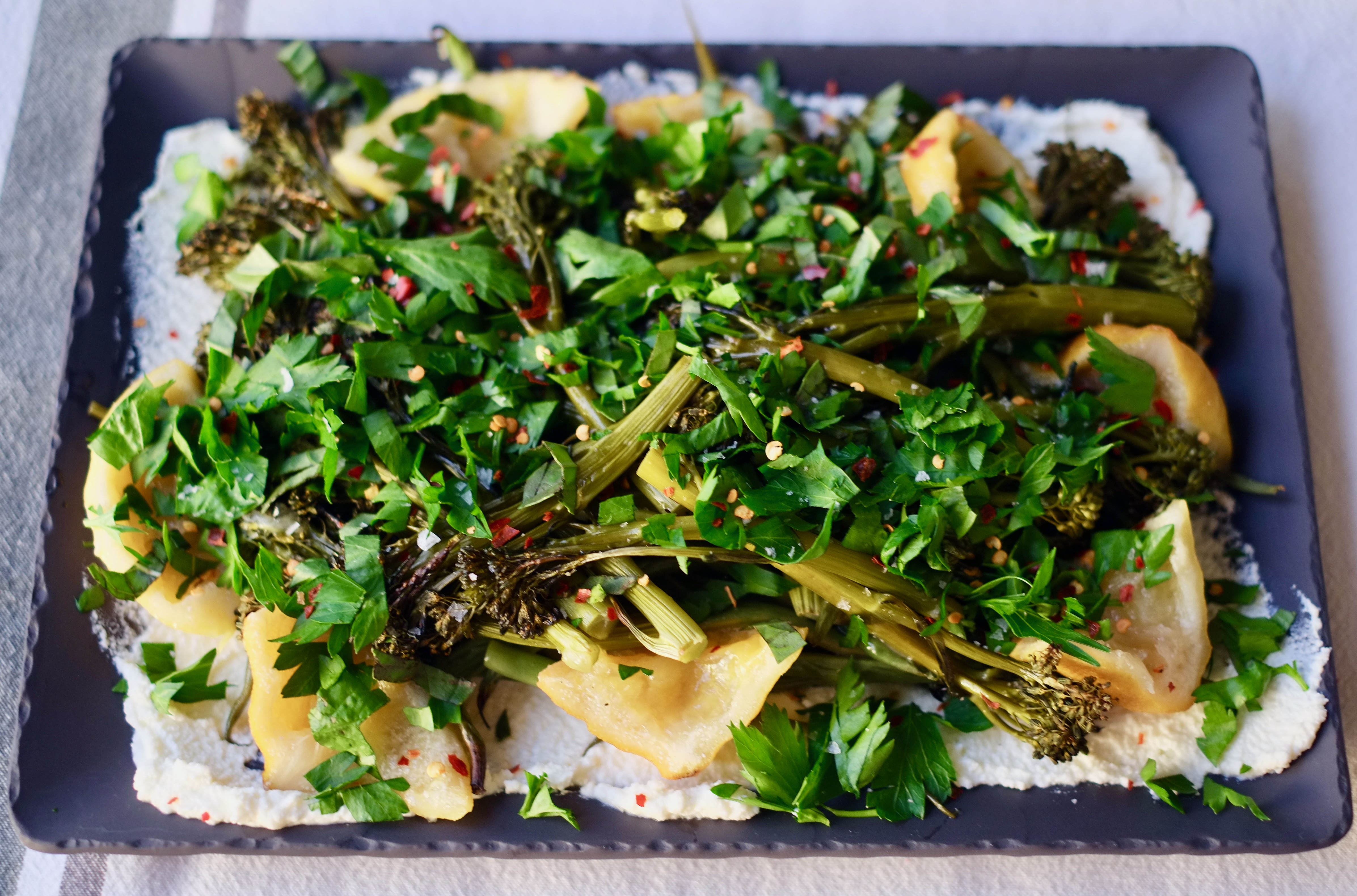 Roasted Green Beans and Broccolini On a Bed of Ricotta